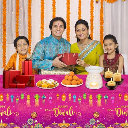 1 Pack Happy Diwali Disposable Tablecloth, Festival of Lights Plastic Table Cover for Rectangle Tables, Diwali Table Cloth for Indian Diwali Light Celebration Party Supplies Decorations, 54×108 Inch - size: 108" x 54" (Rectangular)