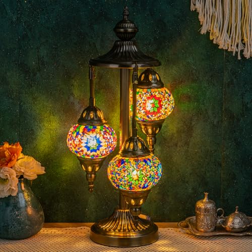 Marrakech 23" Turkish Mosaic Lamp Handmade 3 Globes Moroccan Table Lamp - color: 3 Globes - Mixed Color