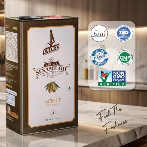 Cold Pressed Sesame Oil 5L (169 Fl Oz) Pure Sesame Seed Oil for Cooking - size: 169 Fl Oz (Pack of 1)