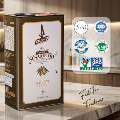Cold Pressed Sesame Oil 5L (169 Fl Oz) Pure Sesame Seed Oil for Cooking - size: 169 Fl Oz (Pack of 1)