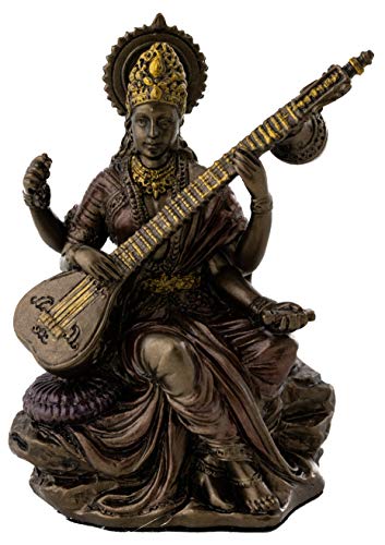 Top Collection Mini Saraswati Statue - Hindu Goddess of Knowledge, Music, Arts, and Wisdom Sculpture in Premium Cold Cast Bronze - 3-Inch Collectible Figurine (Sm. Saraswati) - size: Sm. Saraswati