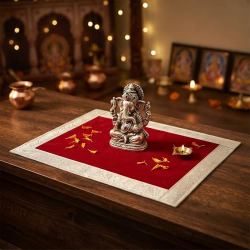 Set of Two Multipurpose Red Velvet Aasan for Mandir, Temple, Home, Office, Base, Chowki, Slab