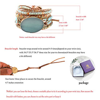 Plumiss Women Boho Handmade Natural Stone Crystal Leather Bead Wrap Bracelets Collection - style: Amazonite