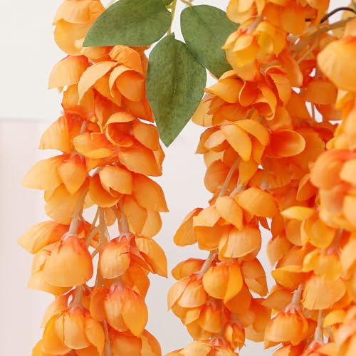 4pcs 47.2in Artificial Fake Wisteria Hanging Flower Garland Silk(orange) - color: Orange