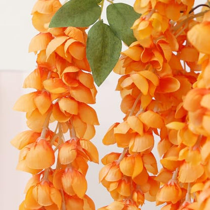 4pcs 47.2in Artificial Fake Wisteria Hanging Flower Garland Silk(orange) - color: Orange