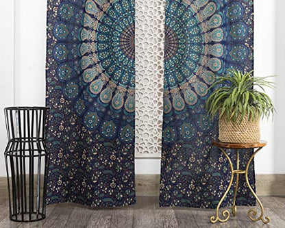 Popular Handicrafts Indian Hippie Bohemian Beautiful Elephant Mandala Curtain Panels Blue Tarquiose - color: Blue Tarquiose, size: 25"W x 74"L (Pack of 2)