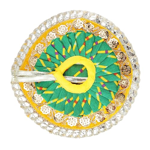 Laddu Gopal Dress with Mukut Bal Kanha ji God Vastra -Green,Yellow (6") - size: 6 inche