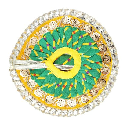 Laddu Gopal Dress with Mukut Bal Kanha ji God Vastra -Green,Yellow (6") - size: 6 inche