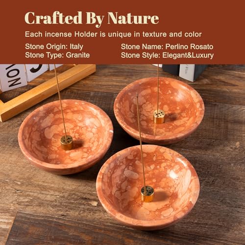 Koville Natural Marble Incense Holder, Incense Holder for Sticks with 9 Holes, Handmade Incense Burner Ash Catcher for Meditation Yoga SPA, Balsam Fir/Palo Santo/Sage/Cone (Red) - color: D=130-red
