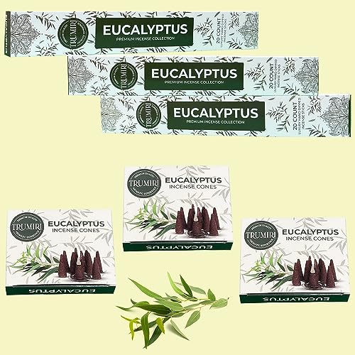 Eucalyptus Incense Sticks & Incense Cones Combo Pack - 60 Insence-Sticks + 30 Insence Cones - Inscense - Incense Cones Scented - Insents - color: Eucalyptus