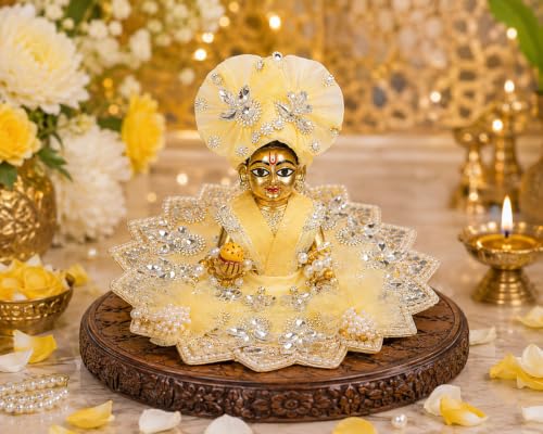 Laddu Gopal Dress with Mukut Bal Krishna ji Kanha ji God Vastra-Cream (8") - size: 8" Inches -1