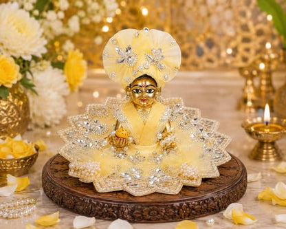 Laddu Gopal Dress with Mukut Bal Krishna ji Kanha ji God Vastra-Cream (8") - size: 8" Inches -1