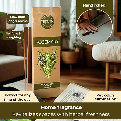 Rosemary Incense Sticks - Pack of 100 Inscents-Sticks Inciensos Aromaticos - Made with Natural Essential Oil - Scented Insence Non Toxic Agarbatti Incents - color: Rosemary