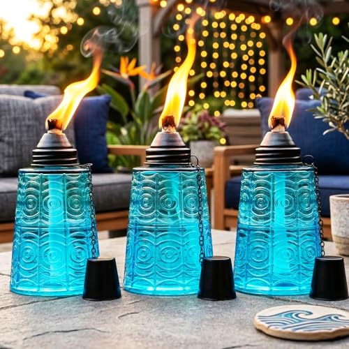 Seraphic Citronella Torches for Outdoor Patio Table Top Decor, Blue - color: Blue