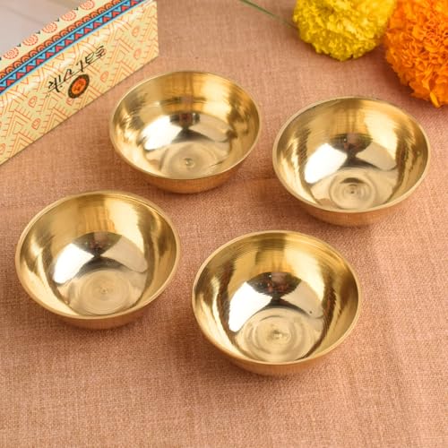 SATVIK Set of 6 Big Pure Brass Bhog Bowl Set for Pooja, Meditation & Offerings - Premium Indian Prasad Katori Set, Pack of 4/6/8/12, Perfect for Home Temples, Yoga, Diwali & Altar Supplies