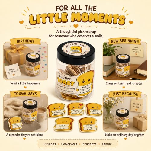 Daily Positive Toast Jar, 60 Toast Notes, Encouragement Gifts For Women, 60 uplifting toast-shaped notes for daily encouragement, friendship gifts, birthdays, new beginnings and thoughtful moments. - style: Daily Affirmation Toast