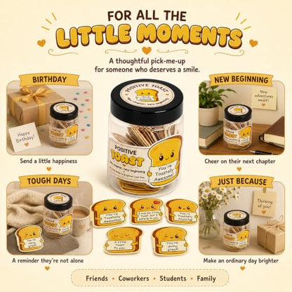 Daily Positive Toast Jar, 60 Toast Notes, Encouragement Gifts For Women, 60 uplifting toast-shaped notes for daily encouragement, friendship gifts, birthdays, new beginnings and thoughtful moments. - style: Daily Affirmation Toast