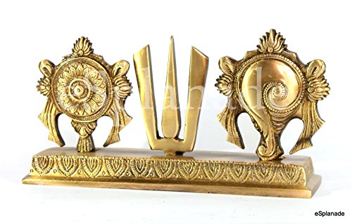 eSplanade Brass Shankh Chakra Namah Showpiece | Shankha Chakra Tilak | Shankha Gada Padma | Padmanabha Swami | Vishnu | Home Decor (8.75 Inches)