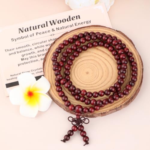 AD Beads 6mm 8mm 108 Prayer Mala Jasper Elastic Bracelet - Handmade Yoga Meditation Healing Power Energy Gifts for Unisex Adult. - color: Blood Sandal wood(True Self)