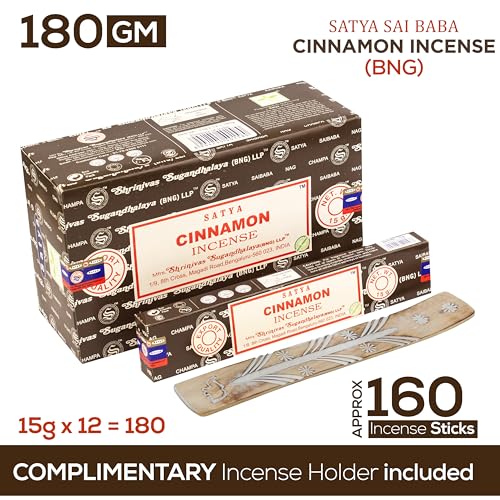 Satya Cinnamon Incense Sticks, Satya Bng (Bangalore) Insenses 15gmx12 Pack with Raajsee Incense Holder Bundle, Satya Nagchampa Natural Incense - color: Cinnamon