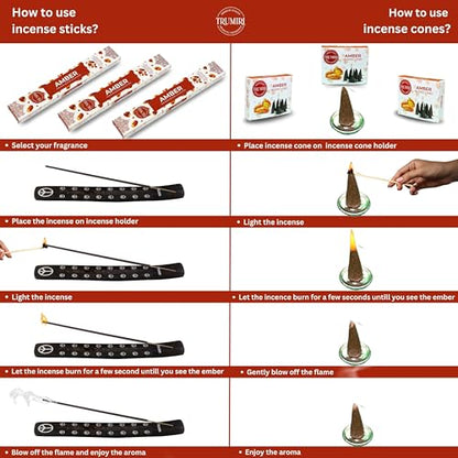 Amber Incense Sticks & Incense Cones Combo Pack - 60 Insence-Sticks + 30 Insence Cones - Inscense - Incense Cones Scented - Insents - color: Amber