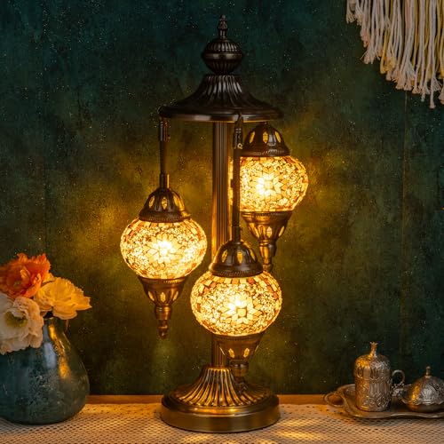 Marrakech 23" Turkish Mosaic Lamp Handmade 3 Globes Moroccan Table Lamp - color: 3 Globes - Yellow