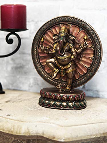 Ebros 9.25" Tall Hindu Supreme God Dancing Nritya Ganesha Chaturthi in One Legged Yoga Pose On Lotus Sun Disc Ohm Plaque Statue Patron of Success Arts and Wisdom Hinduism Vastu Altar Decorative
