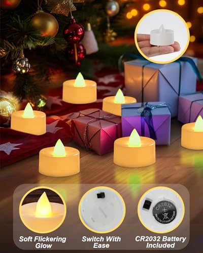 BEICHI Flameless Candles, 24Pack Battery Operated Candle, LED Tea Lights Candles Battery Operated, Flickering Fake Votives for Wedding Halloween Christmas Diwali- Warm Yellow - color: Warm Yellow Light, White Shell, size: 24-Pack