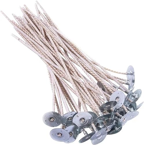 ECO4 100pcs Pre-Waxed Wicks for Soy Candles, 8 inch Thick Wick with Base - size: ECO4