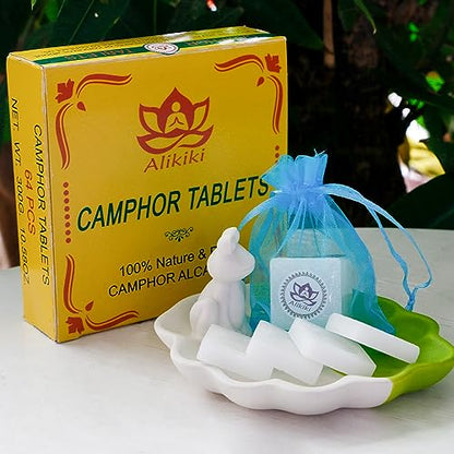Natural Camphor Blocks (300 Grams, 64 Tablets) - Pure Camphor Tablets Cubes for Aromatherapy & Puja Alcanfor en Bloques, Alcanfor by Alikiki