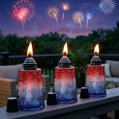 Seraphic Citronella Torches for Outside Patio Table Top, Red/White/Blue - color: Red/White/Blue