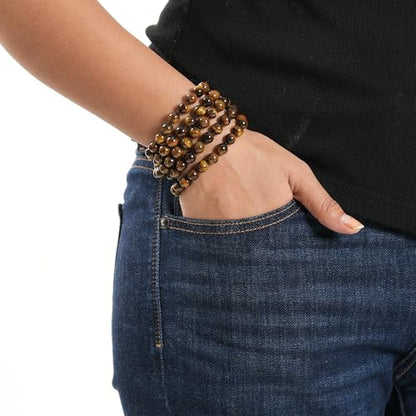 108 Bead Tiger Eye Japa Mala Necklace 8mm for Meditation & Yoga