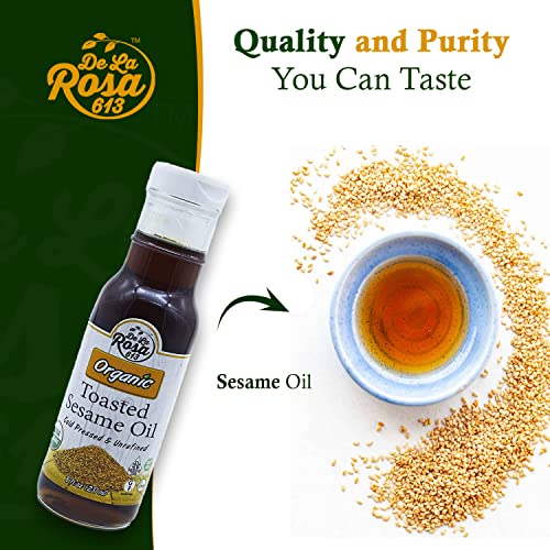 De La Rosa Organic Toasted Sesame Oil, Cold Pressed (8 fl .oz) - size: 8 Fl Oz (Pack of 1)