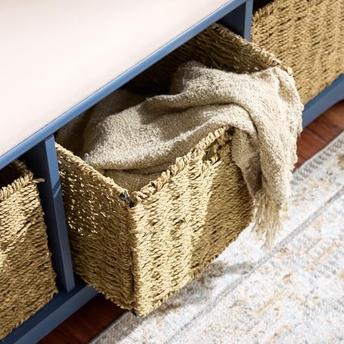 SAFAVIEH Furniture - Lonan Storage Bench - Blue - Solid Wood - Farmhouse Lift-Top Design - Ideal for Entryway, Living Room, Hallway, 18" Seat Height (AMH5733H) - color: Blue
