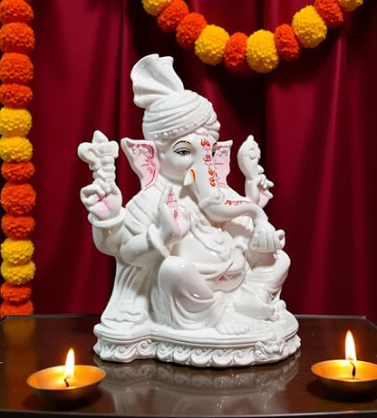 11 Inch White Marble Dust Lord Ganesha Vinayaka Vignesha Idol with Peta Home Decor Statue Figurine Murti Showpiece K4774 - size: Model 1 - 11 Inch