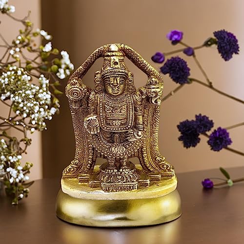 athizay Balaji Idol Brass Statue Antique Shiny Golden Tirupati Balaji Lord Venkateswara Incarnation of Lord Vishnu Sculpture 12 cm - style: Lord Balaji gold 12 cm