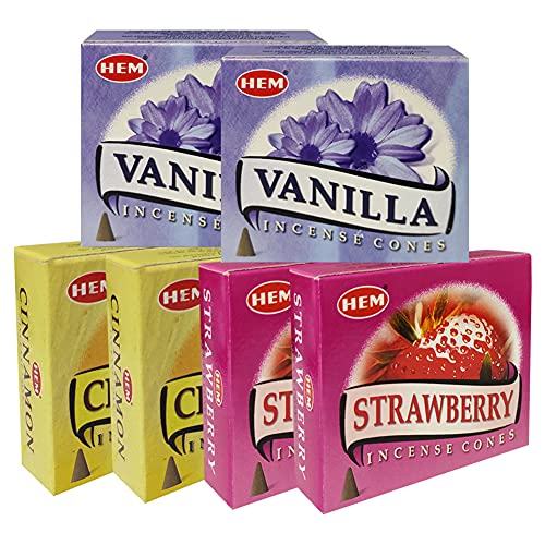Vanilla Cinnamon Strawberry Incense Cones & Holder Bundle Variety Pack from Hem Trumiri Insense Insence - color: Vanilla & Cinnamon & Strawberry