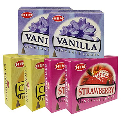 Vanilla Cinnamon Strawberry Incense Cones & Holder Bundle Variety Pack from Hem Trumiri Insense Insence - color: Vanilla & Cinnamon & Strawberry