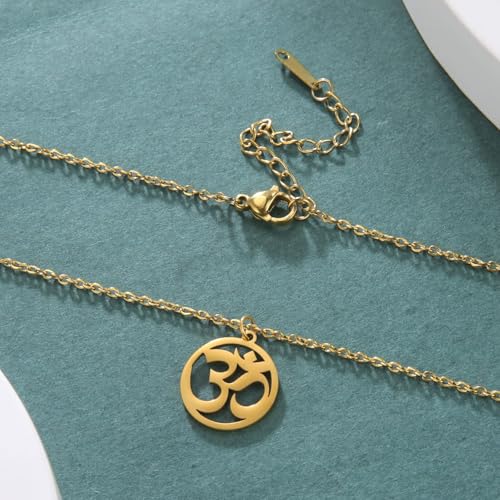 Women OM Necklace Indian Yoga Aum Om Ohm Pendant Necklace Stainless Steel Hindu Meditation Charm Sanskrit Symbol Spiritual Amulet Jewelry for Women Men - color: Gold