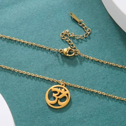 Women OM Necklace Indian Yoga Aum Om Ohm Pendant Necklace Stainless Steel Hindu Meditation Charm Sanskrit Symbol Spiritual Amulet Jewelry for Women Men - color: Gold