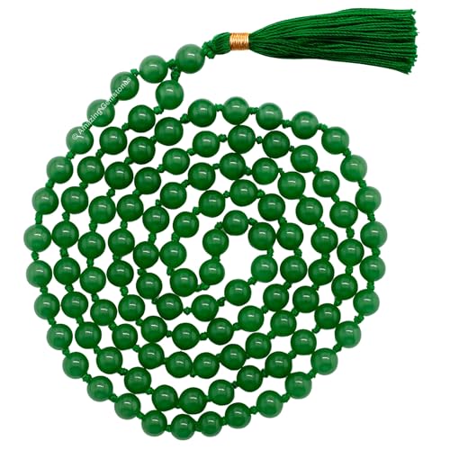 Amazing Gemstone Japa Mala 108 Prayer Beads Necklace and Wrist Mala Bracelet for Meditation - color: Green Aventurine, size: Hand Knotted