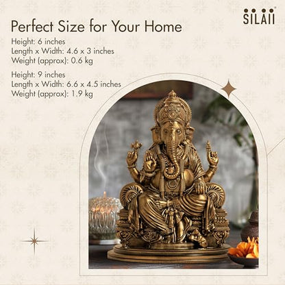 SILAII Lord Ganesha Divine Sculpture - 6 Inches, Handmade Home Decor Idol for Spiritual and Gifting Purposes