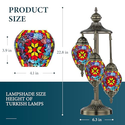 Marrakech 23" Turkish Mosaic Lamp Handmade 3 Globes Moroccan Table Lamp - color: 3 Globes - Colorful