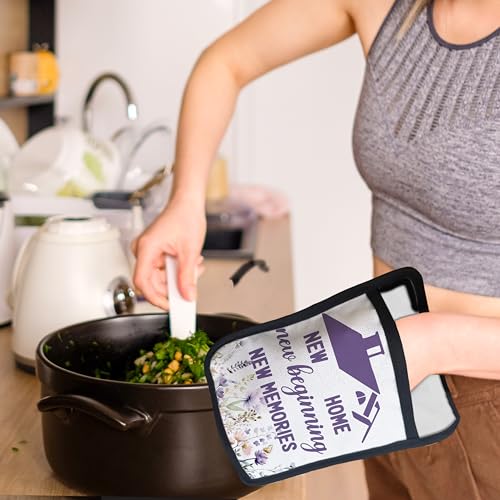 Home Sweet Home Pot Holders with Pockets, Best Housewarming Gifts, House Warming Gifts Oven Pot Holders Heat Resistant Oven Mitts Hot Pads for Kitchen Baking Cooking - color: Violet