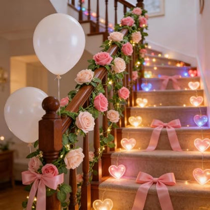 GREENTIME 2Pack 6.5FT Mixed Pink Artificial Rose Garland Fake Rose Vines - color: Peach Deep Pink