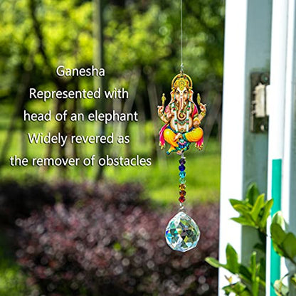 YU FENG 8 Inch Ganesha Prism Suncatcher, Crystal Window Hanging Decor