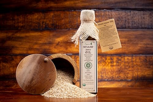 Organic Sesame Seed Oil, Cold-Pressed Raw Non-GMO – 8.45 fl oz (250 ml) | USDA Organic | Unrefined | No Preservatives | Vegan & Keto Friendly