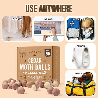 HOUNDSBAY 50 Cedar Balls for Clothes Storage - Aromatic Cedar Wood Balls