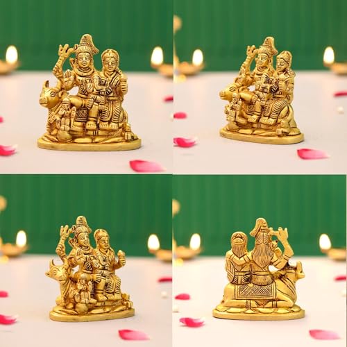 LOVENSPIRE Brass Shiv Parivar Idol Statue Hindu God Shiva Parvati Ganesha Kartikeya Nandi Family Murti Sculpture - Pooja Home Temple Mandir Decor - Decorative Showpiece Housewarming Gift (3.7 Inches)