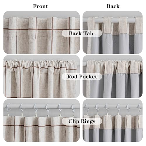MYSKY HOME 100% Blackout Brown Plaid Farmhouse Linen Curtains 84 Inch Long 2 Panels Set Checkered Drapes Double Layer Thermal Insulated Privacy Protection Living Room Back Tab, 52" W Each Panel - color: Brown, size: 52"W x 84"L (Pack of 2)